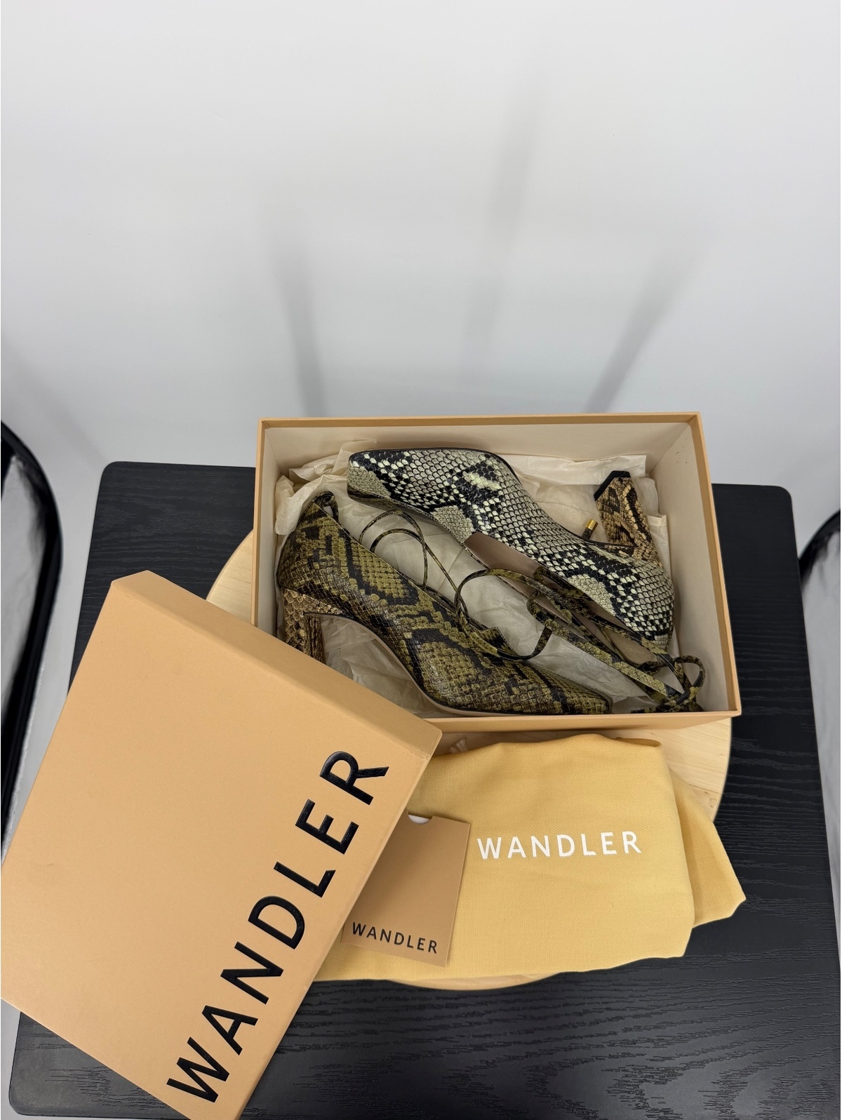 Wandler Isa Mule Olive Python Snake Print Leather Lace Up Heels Eu 36 Us 6 — image 3 of 8